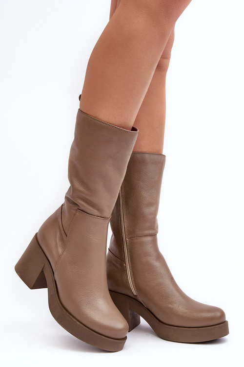 Women's Leather Boots On Massive Heel Dark Beige Lemar Odennia