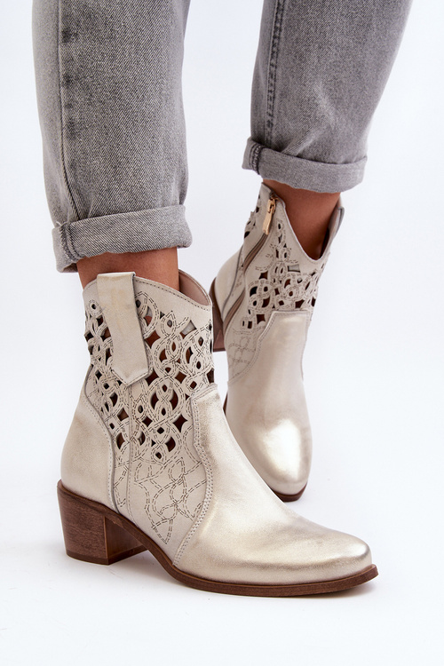 Botki Damskie Ażurowe Na Obcasie Zazoo 3394/2 Złote