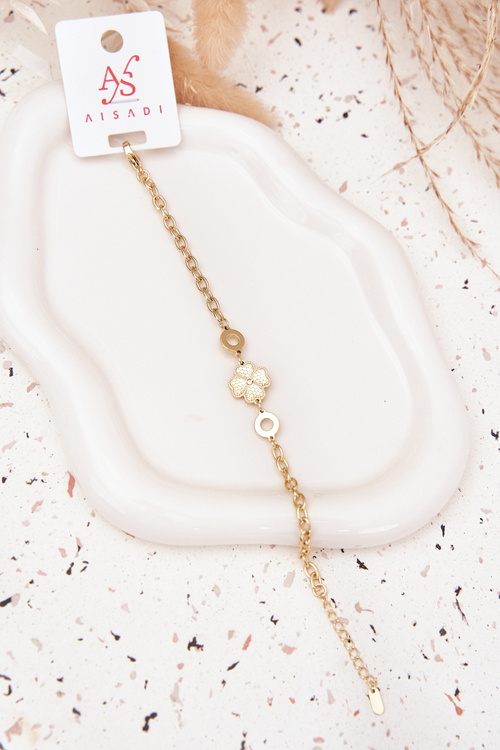 Damska Bransoletka Stal Chirurgiczna Z Koniczynką Złota