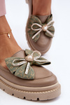Women's Leather Moccasins with Bow Laura Messi 2787 Beige
