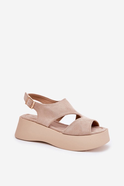 Ladies Platform Sandals Eco Suede Beige Karonia