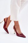 Lacquered Stilettos With Open Heel And Pointed Toes Burgundy Rivori