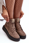 Women's Lace-Up Boots with Leather Embellishment Dark Beige Nicole 2833