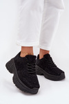 Damskie Sneakersy Masywna Platforma Cyrkonie I Futerko Czarne Zarika