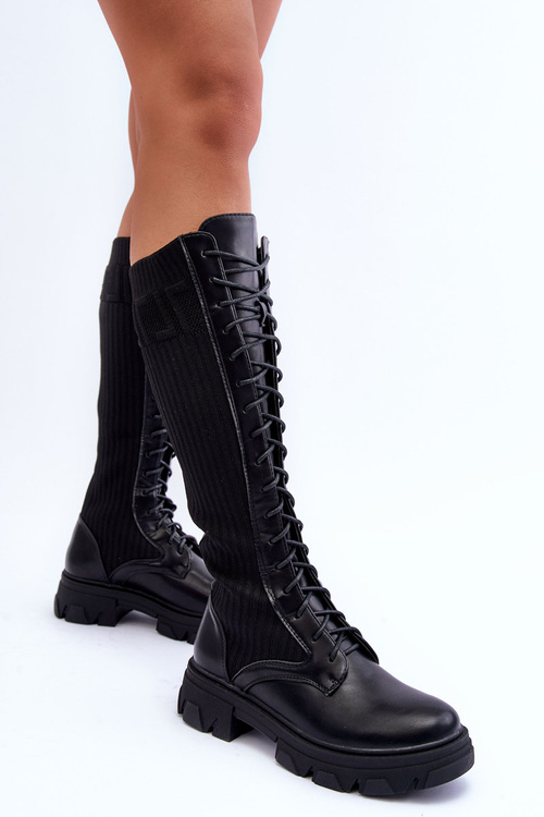 Flat Heel Boots With Sock Black Itona