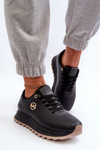 Damskie Sneakersy Na Platformie Eko Skórzane Czarne Rottiana