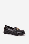 Lacquered Women's Loafers With Gold Decoration S Bar ski HY52 539 Black