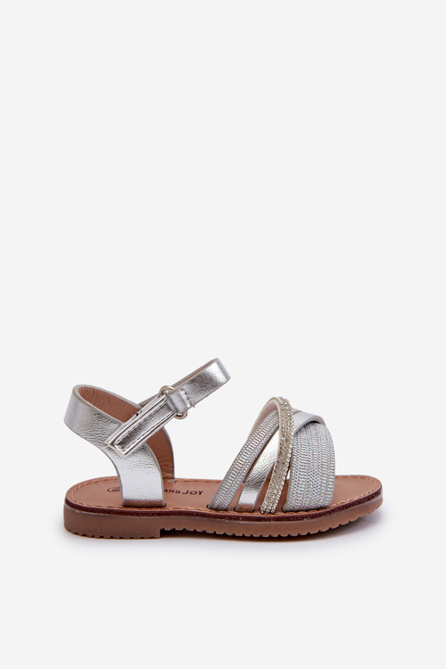 Shiny Children's Sandals with Velcro Silver Delphina