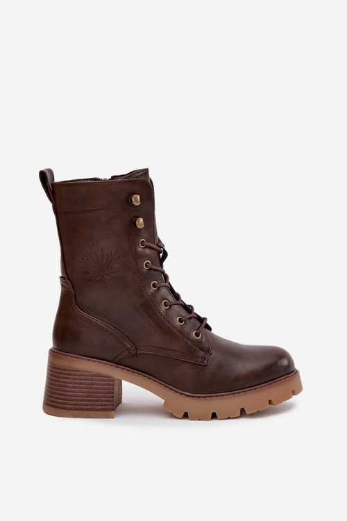 Women's Workery Block Heeled Boots Vinceza 89136 Warm Brown