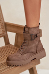 Women's Workery Boots with Lining with Decorative Strap Dark Beige Ulivine