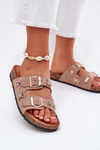 Women's sandals on cork sole with buckles and appliqués khaki Efadelis