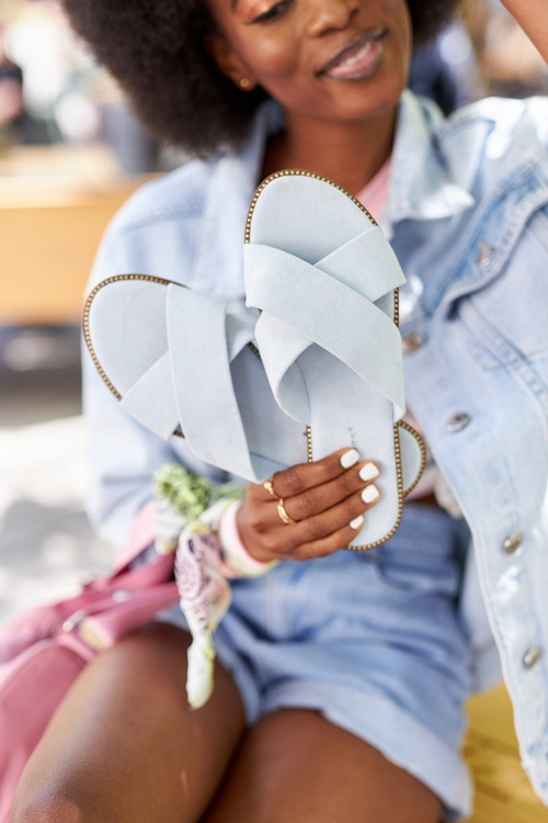 Women's Suede Slippers Light Blue Edesa
