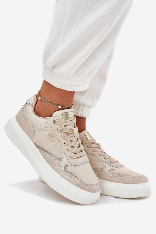 Womens Leather Sneakers On Platform Beige Velarria
