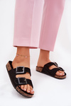 Women's Sandals With Buckles On Cork Sole Black Sercele