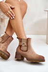 Women's Insulated Ankle Boots With Heel And Golden Detail Eco Suede Light Brown Mailta
