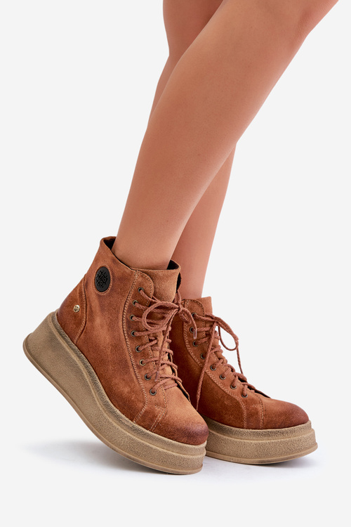 Suede Ankle Boots On Chunky Platform Maciejka 06309-29 Brown