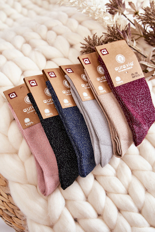 Women's Socks With Shiny Thread Beige