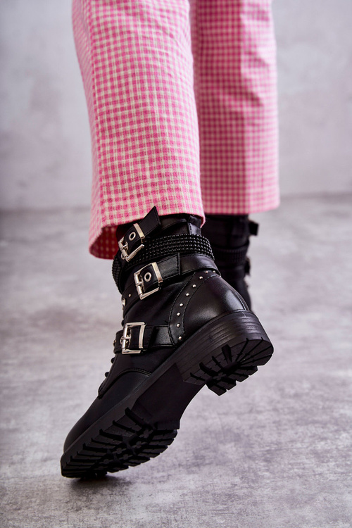 Women's Leather Boots With Decorative Stripes Black Russo