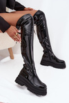 Glossy Knee High Boots On A Chunky Platform Black Ravela