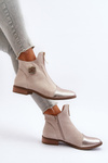 Women's Ankle Boots with Flat Heel and Zip Beige Loratie