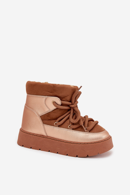 Low Women’s Snow Boots Lined With Fur And Thick Laces Camel Xarina