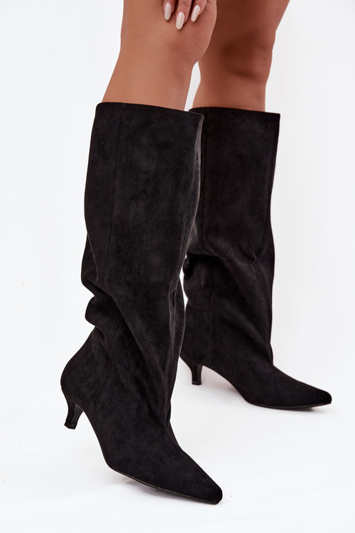 Women's Boots With Heel From Eco Suede Black Pheona