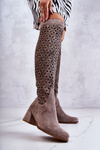 Openwork Suede High Boots Dark beige Hekilea