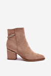 Suede Heeled Boots with Jewelry Embellishment Dark Beige Jadirel