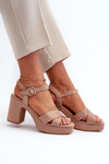 Women's sandals in faux suede on a stiletto and platform in dark beige Sakane