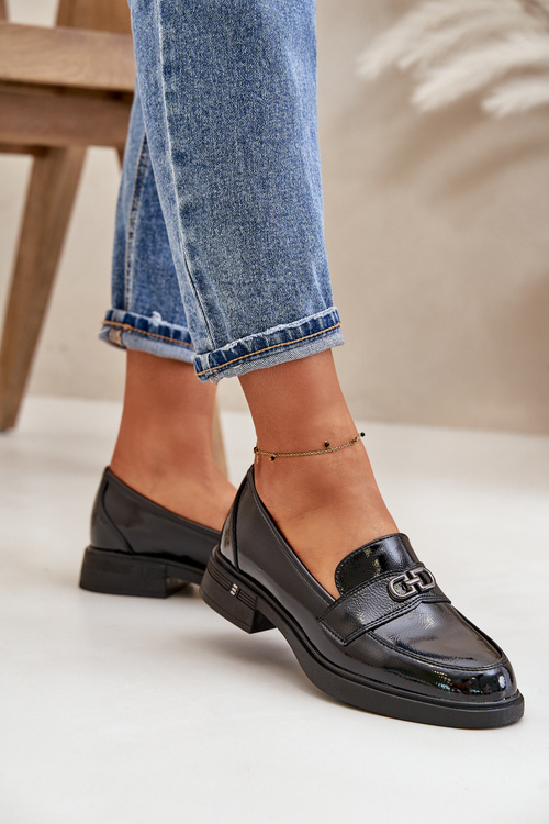 Lacquered Women's Moccasins Made Of Natural Leather Black Vinceza 58409