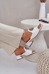 Elegant Women's Slippers On Low Heel With Decoration White Feledis
