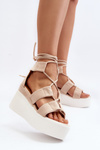 Women's Beige Lace-Up Sandals Helavi