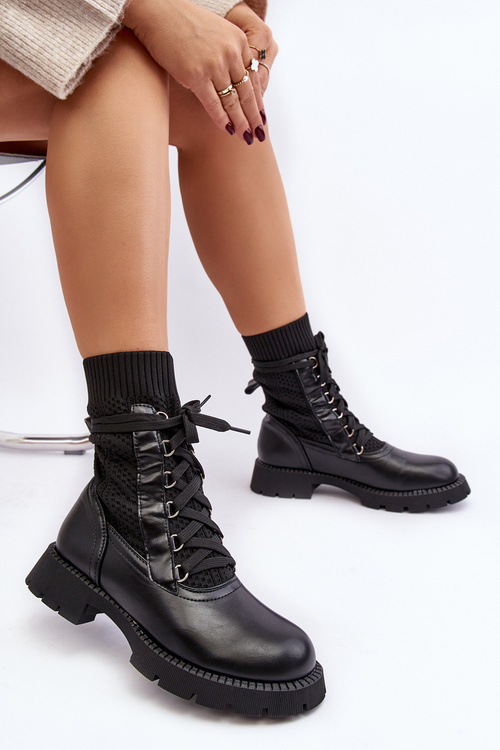 Women's lace-up ankle boots with sock black Gentiana