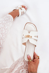 Flat Ladies Slippers With Strap And Golden Detail White Kerenza