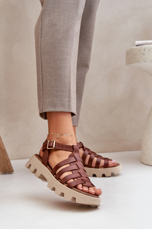 Sandały Damskie Skóra Naturalna Brązowe Zazoo 3695