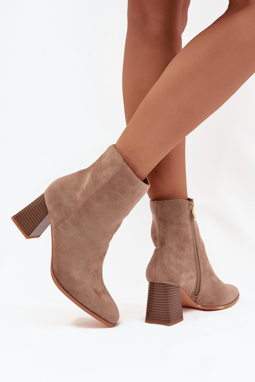 Women's Suede Heeled Ankle Boots With Zip Beige Zelita