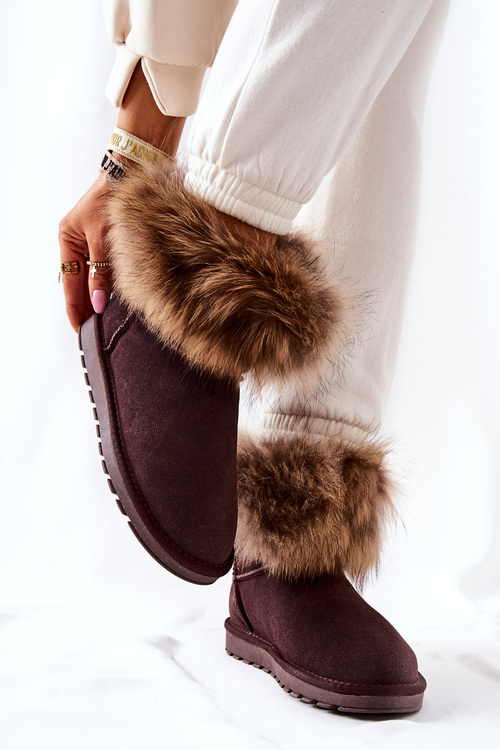 Women's Leather Snow Boots With Eko Fur Brown Alexa