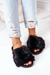 Rubber Slippers With Fur Black Soft