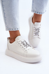 Women's Leather Sneakers with Decorations White Dysuria
