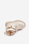 Girls Patent Boots Insulated With Decorative Strap Beige Gilian