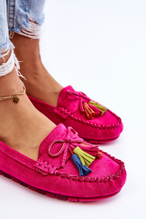Suede Loafers With Bow And Fringes Fuchsia Dorine
