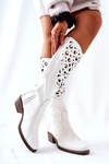 Leather Openwork Boots White Decorous 