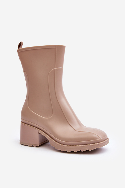 Kalosze Botki Matowe Na Obcasie Damskie Beżowe Bertaida 9003-188 