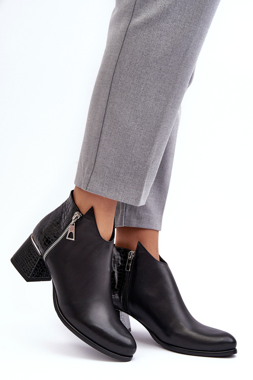 Women's Leather Boots On Low Heel Zazoo 4111 Black