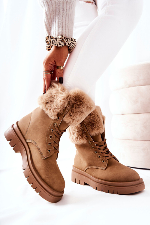Leather Booties with fur Beige Farley