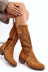 Women's Suede Cutout Boots with Low Heel in Camel Ndulu