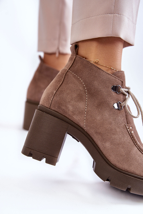 Botki Zamszowe Wiązane Jasnobrązowe Lemar Marianne