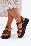 Ladies Platform Sandals With Gold Detail Leopard Fevire