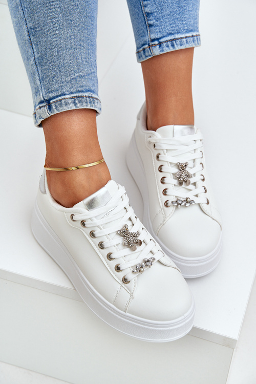 Eco Leather Sneakers With Clips White-Silver Enalirae