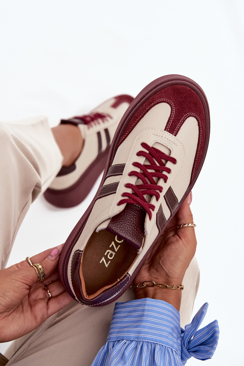 Leather Women's Sneakers on Platform Zazoo 3775 Beige-Burgundy